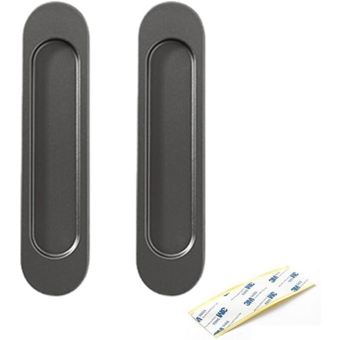 Lot de 2 poignées de porte coulissante ovales autocollantes pour armoires fenêtres et portes coulissantes (gris)