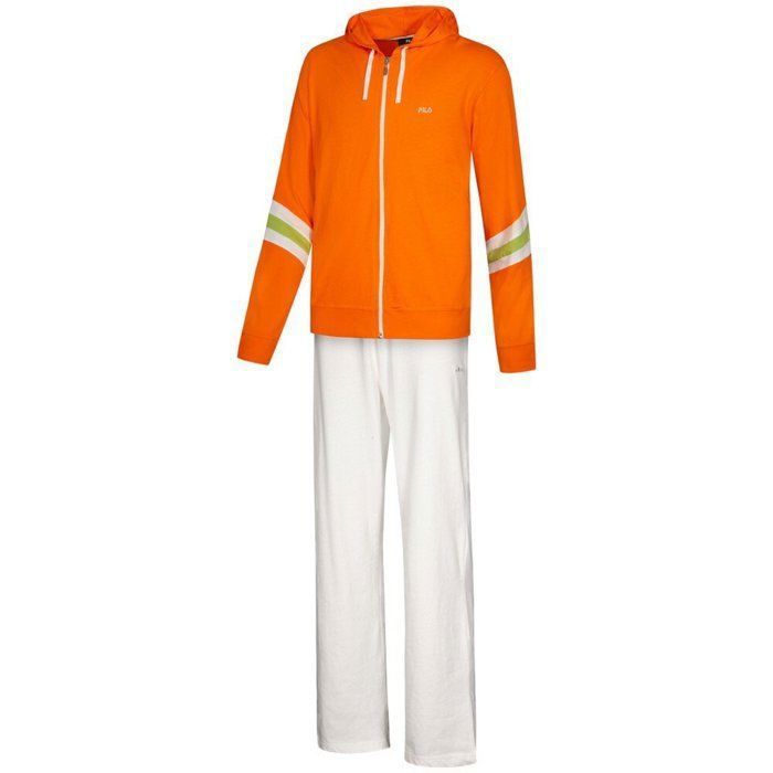 Jogging femme - FILA - Ensemble veste zippée et pantalon - Orange et blanc - 100% coton - Capuche réglable