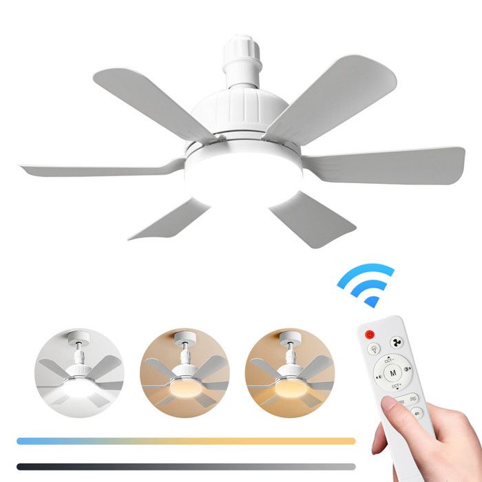 Lampe Ventilateur Plafond E27 6 Pales - Ventilateur Plafonnier Silencieux Chambre Avec Télécommande - LED Réglable 3 Vitesses Blanc