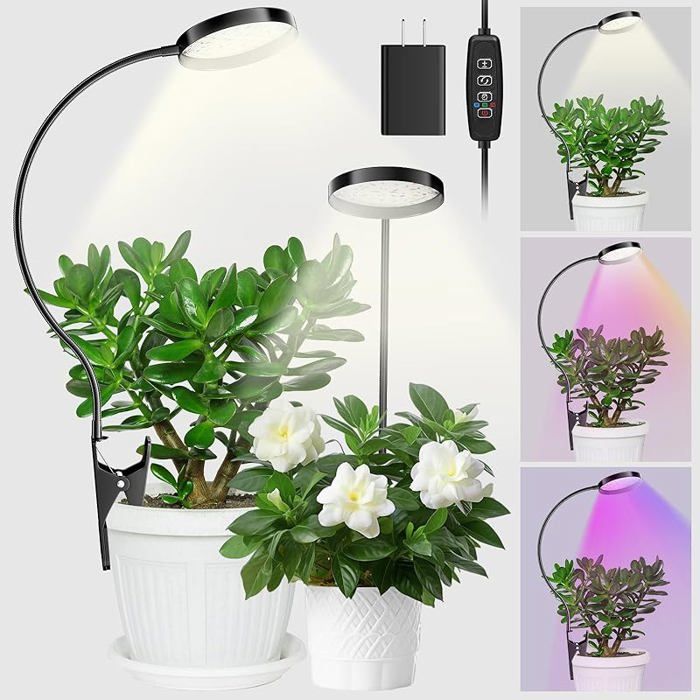 48 LED Lampe pour plantes à clip Lampes de croissance horticoles à spectre complet d intérieur 6000 K avec 2