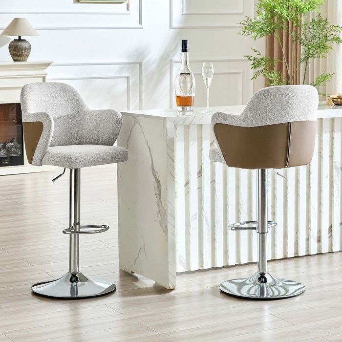 Lot 2 tabourets de bar modulables rembourrés accoudoirs pivot 360° usage domestique et professionnel Lot 2 tabourets de bar modulables rembourrés accoudoirs pivot 360° usage domestique et professionnel