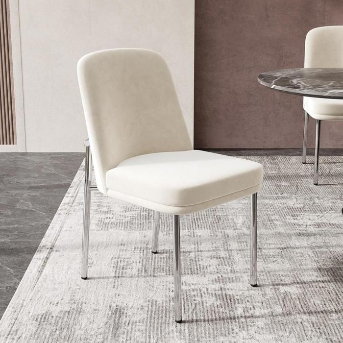 Chaise de salle à manger - KOMHTOM - 42 5x53x82 cm - Velours beige - Cadre métal argenté - Coussin rembourré Chaise de salle à manger - KOMHTOM - 42 5x53x82 cm - Velours beige - Cadre métal argenté - Coussin rembourré