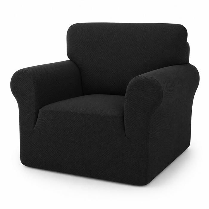Housse de Canapé Extensible 1 Place avec Accoudoirs Housse de Protection Élastique Antidérapante Lavable en Machine Noir