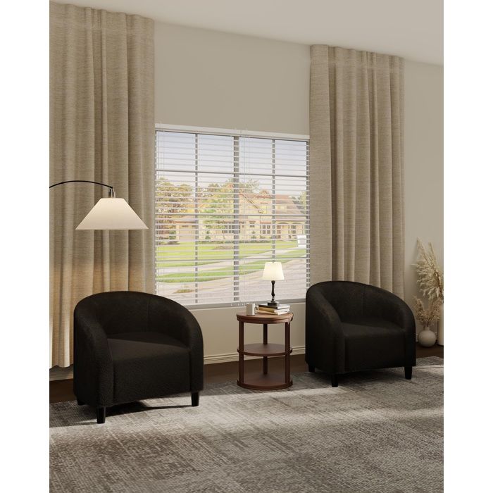 Lot de 2 fauteuils club modernes dossier arrondi accoudoirs ergonomiques tissu bouclette pour salon et salle d’attente - Noir