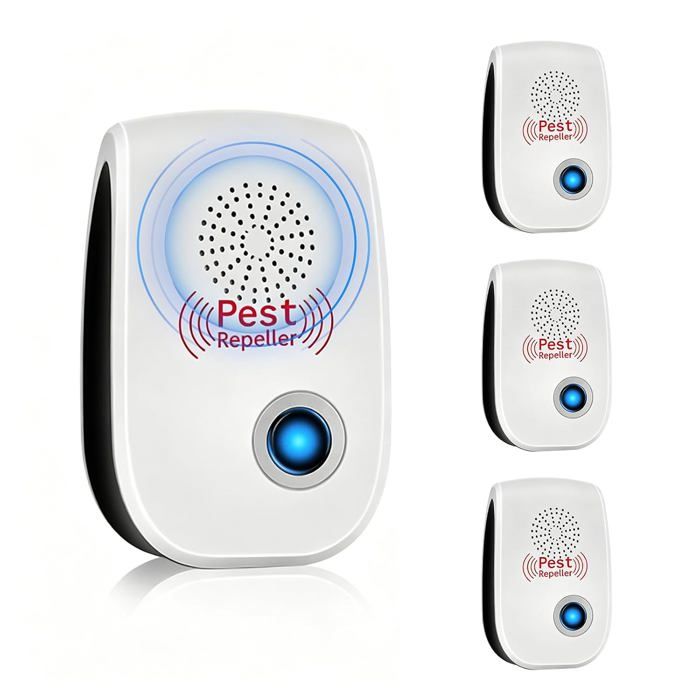 Lot de 4 Ultrason Souris et RatsRépulsif Électronique à Ultrasons Branché contre les Moustiques et les SourisDispositif de Lutte