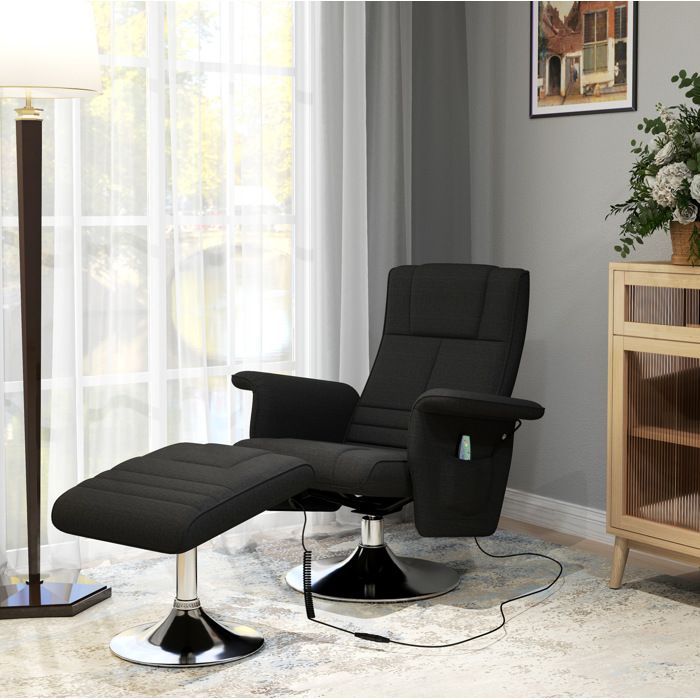 Fauteuil Massant Électrique Pivotant avec Repose-Pieds et Inclinaison 135 Degrés - MODENVIE - Aspect Lin Acier Noir