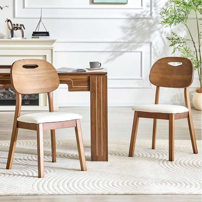 Lot de 2 Chaises de Salle a Manger a Dossier Ovale avec Poignee - BEAUNIV - Bois assise rembourree PU Blanc