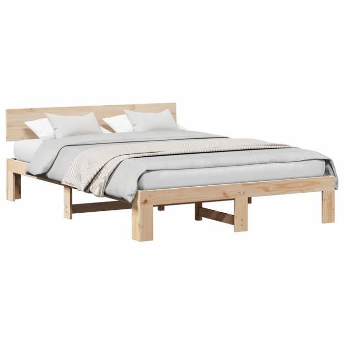 Cadre de Lit avec Tête de Lit 2 places Naturel 160x200 cm en bois avec lattes de soutien et sommier à lattes inclus 324887