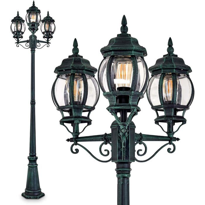 Lampe dextérieur Kobe Réverbère à 3 branches Noir et Vert Aluminium 236 cm de hauteur IP44 Lampe dextérieur Kobe Réverbère à 3 branches Noir et Vert Aluminium 236 cm de hauteur IP44