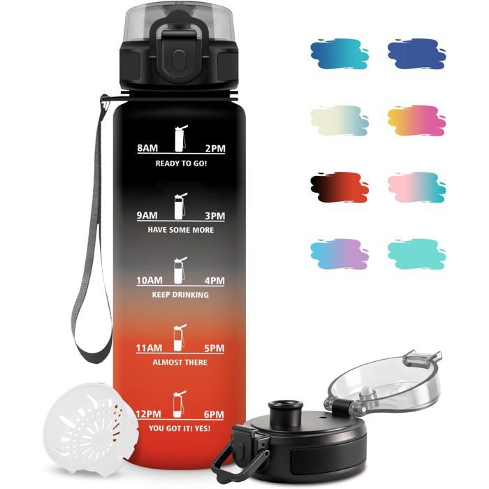 Bouteille deau 1L Gourde Sport Étanche Gourde Enfant avec Filtre Gourdes avec Marqueur de Temps Gourdes Motivation Idéale