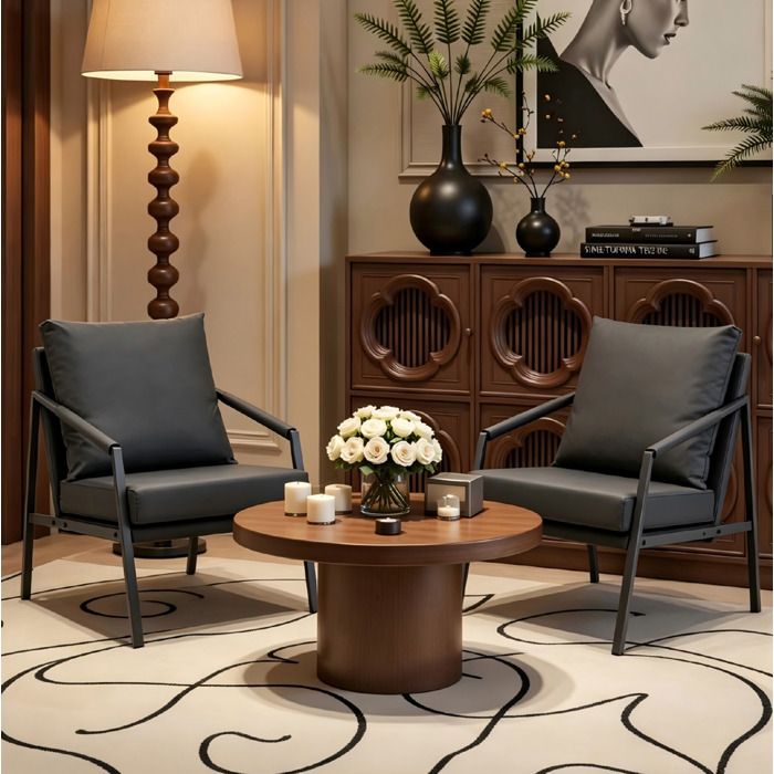 Fauteuil noir 67 x 67 x 80 cm accoudoirs style industriel simili cuir PU structure métal charge 200 kg