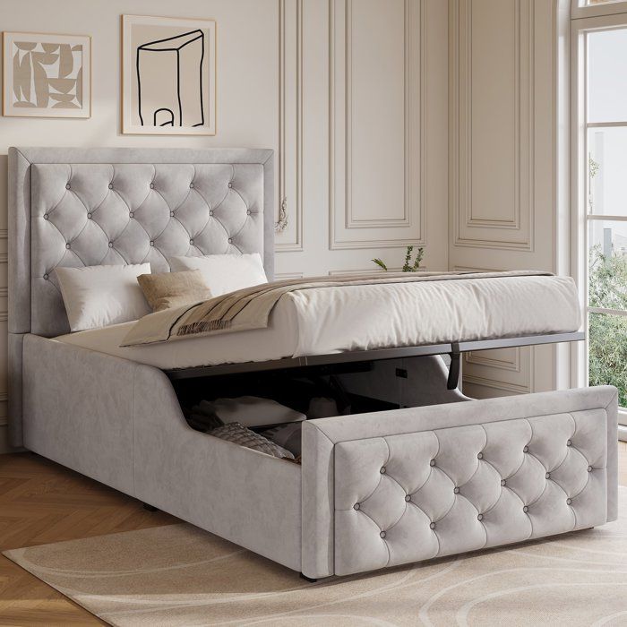 Lit simple 90x200 cm avec coffre de rangement intégré charge max 136 kg et matelas non fourni mais sommier présent