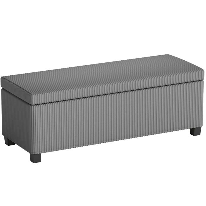 Banc coffre – Gris – Velours côtelé – Rangement 84 L – 112 x 42 x 40 cm