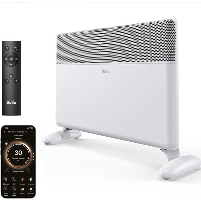 Radiateur Électrique À Inertie 2000 W Convecteur Connecté WiFi App Télécommande Sur Pied Ou Mural Thermostat Roulettes