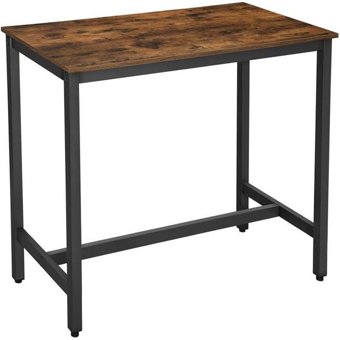 acaza table haute de bar, table à manger, cadre en métal, pour cuisine, brasserie, salon, 120x60x105 cm, brun / noir