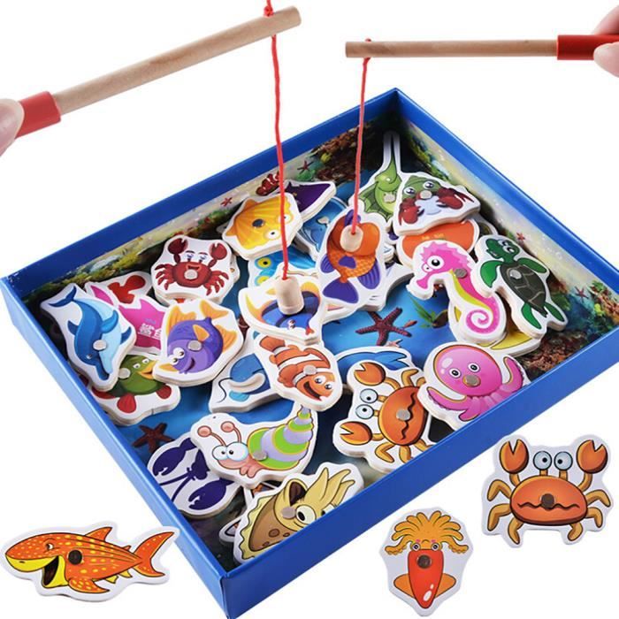 Liuer Jeu De Peche A La Ligne Magnetique Educatif Jouet En Bois Avec Aimant Jeux Montessori Pour Bebe Enfant Fille Garcon De 3 4 5 Ans Puzzles En Bois
