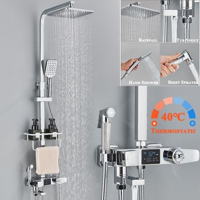 Système de douche à effet pluie mitigeur avec colonne de douche 3 fonctions  Douchette de tête et douchette robinet réglable[133] - Cdiscount Bricolage