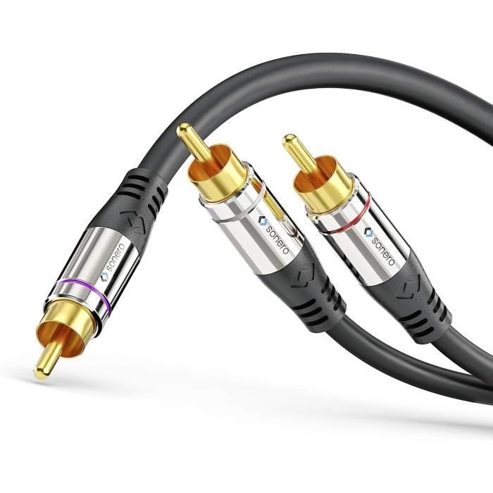 Câbles Rca - Sonero® Câble Cinch 750 M 1x Vers 2x Audio Y Subwoofer Système Hi-fi Amplificateur Noir