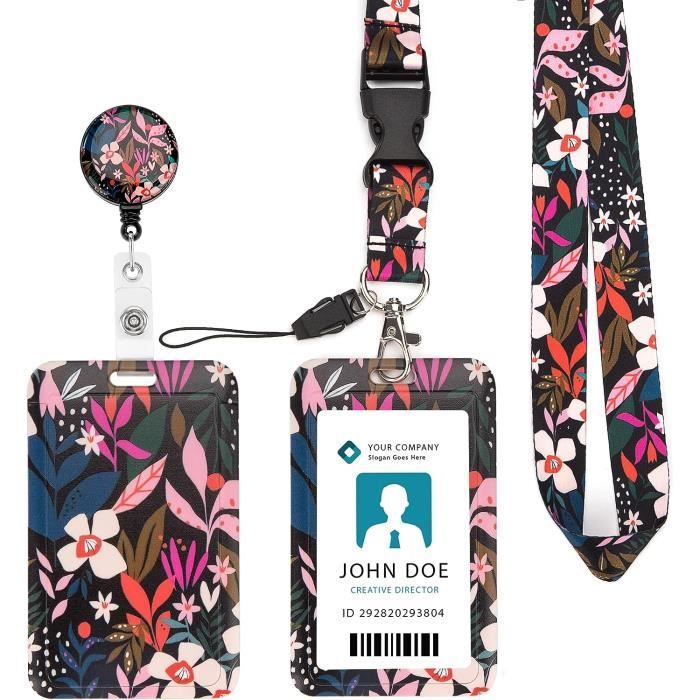 Porte-badge Avec Cordon Cou Et Rétractable - Pour Carte D'identité, Accès - Clip Poche Et Mousqueton - Idéal Travail, école