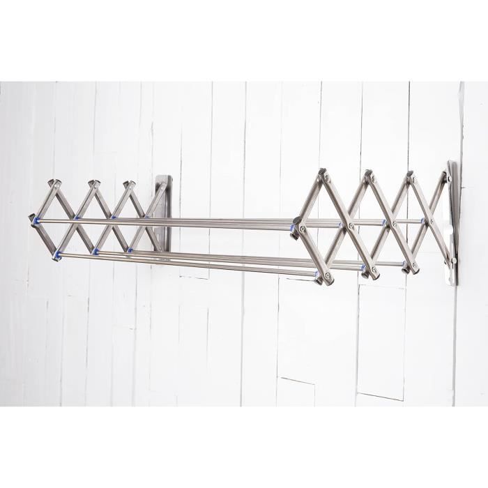 Étendoir à Linge Mural Extensible 50x25 Cm - 4 Barres Acier Inoxydable - Pliable, Idéal Salle De Bain Ou Placard