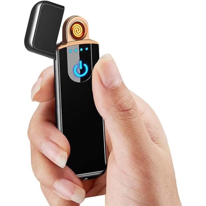 Briquet électronique USB Rechargeable – Allumage Tactile Double Arc, Coupe-vent Sans Flamme, Noir Mat Avec Coffret Cadeau