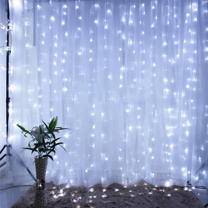 Guirlande Lumineuse Rideau, Rideau Lumineux USB 300 LED 3m*3m 8 Modes  d'Eclairage Decoration de Fenêtre Noël Mariage Patio - Cdiscount Maison