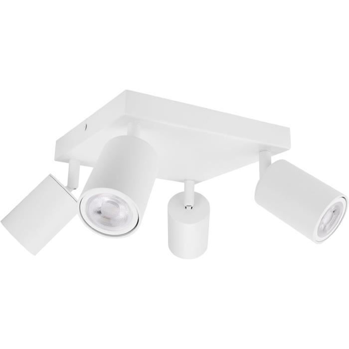 Plafonnier Orientable 4 Spots LED GU10 - Blanc - IP20 - EDO Solutions - Garantie 2 Ans