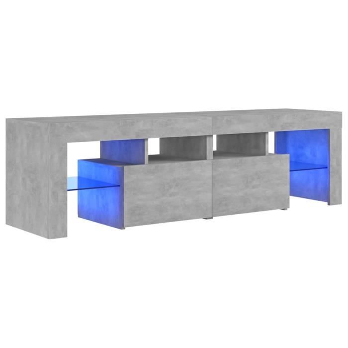 Meuble TV - Gris béton - Avec lumières LED - 140x365x40 cm - Contemporain - Design