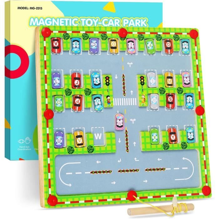 Jeu Magnétique Parking Labyrinthe En Bois - Apprendre L'alphabet - Jouet Montessori 3-6 Ans - 6