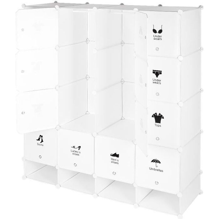 (147x36x165cm) Armoire Étagères Plastique Meuble Rangement Chambre - MIXMEST - 20 Cubes