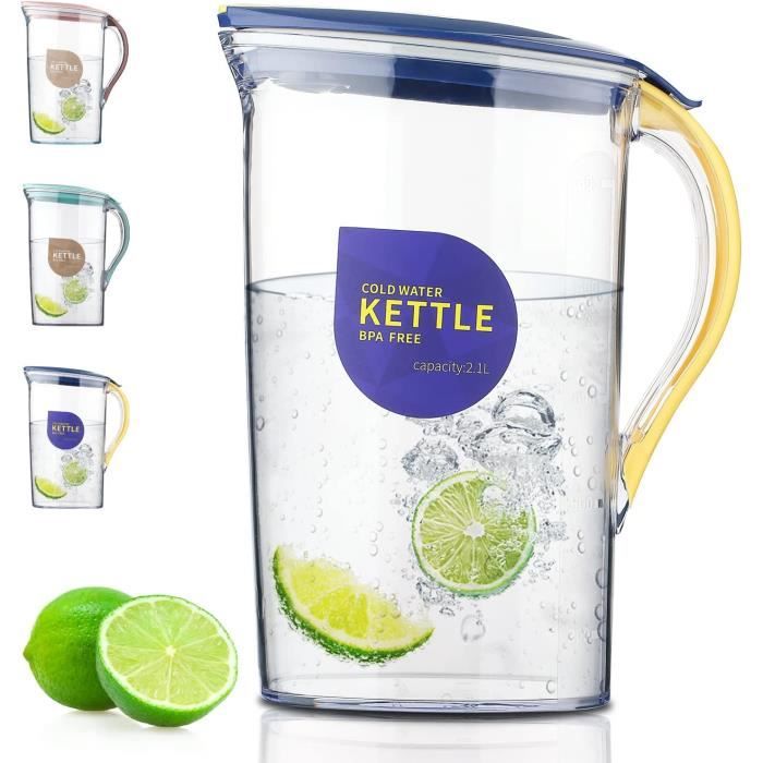 Pichet à Jus 1,5 L Avec Couvercle - En Plastique Alimentaire (PP) - Résiste Du Froid Au Chaud - Bec Verseur Pratique - Bleu - 5
