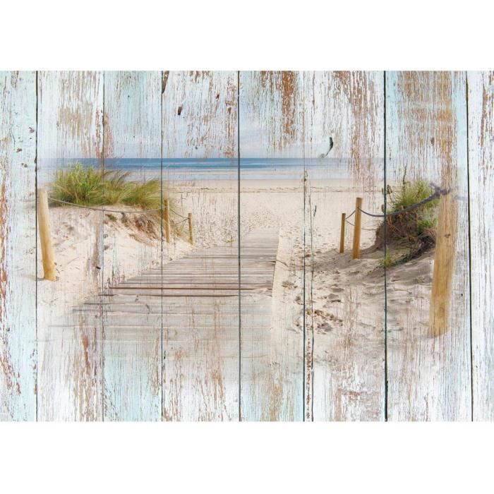 Papier Peint panoramique Plage aspect bois 352 x 250 cm Toison Mur XXL ...