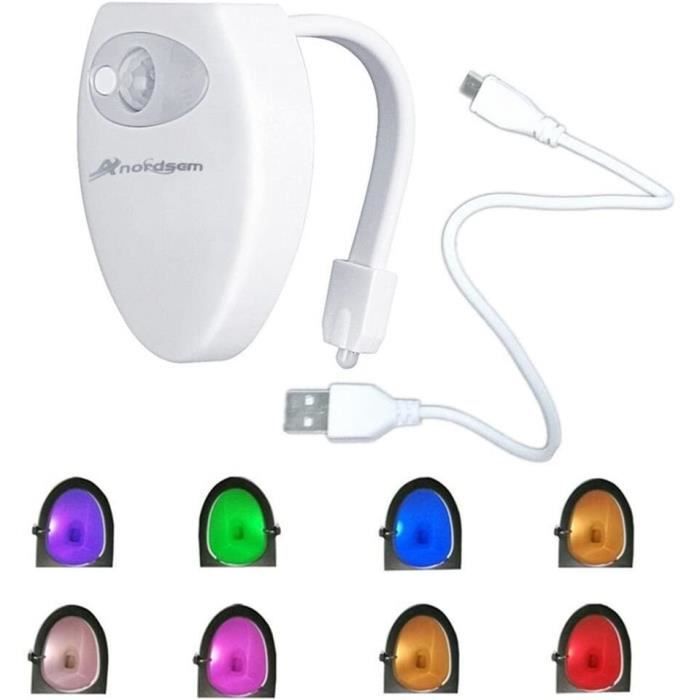 Veilleuse WC Avec Détecteur De Mouvement – 7 Couleurs Changeantes, étanche, Rechargeable USB