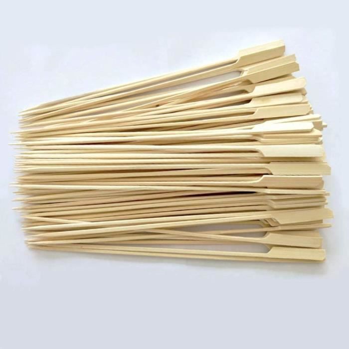 Paquet de 100 brochettes de bambou de 15 cm et paquet de 100 Bâtonnets de brochettes de fruits pour barbecue de 25 cm Pics brochettes bambou 