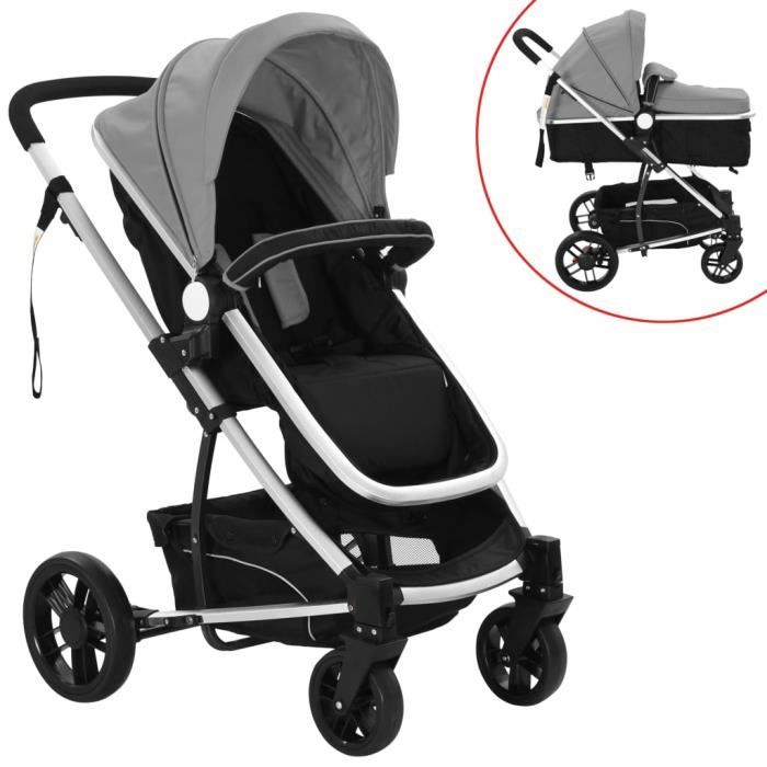 Vidaxl Poussette Landau De Bebe 2 En 1 Aluminium Gris Et Noir Cdiscount Pret A Porter