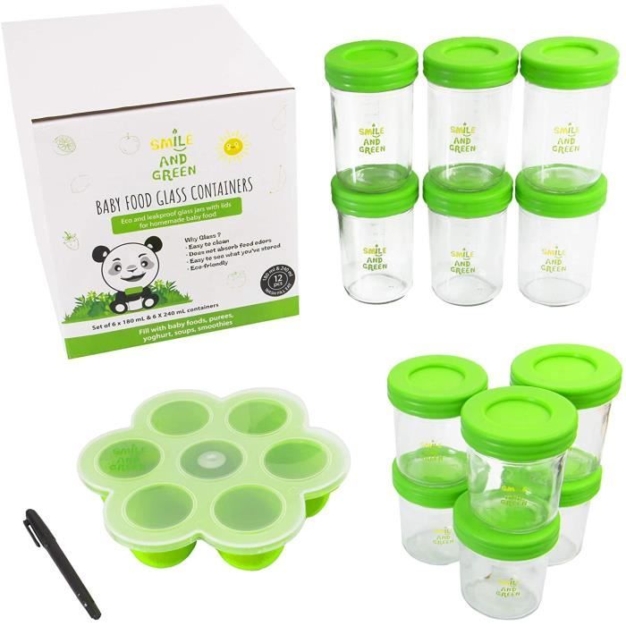 Petit pot en verre 240 mL Smile&Green – Lot de 6 – Boite conservation avec  couvercle – Smile&Green