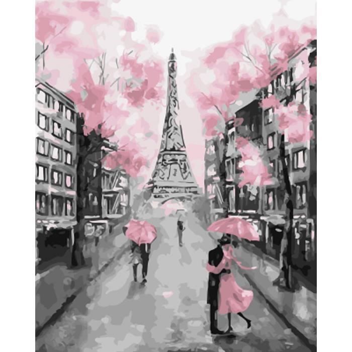 Kit Crochet Tour Eiffel Rose à Faire Soi-Même - Kit Tapis Coussin Pré-Imprimé 43x43 Cm Noël