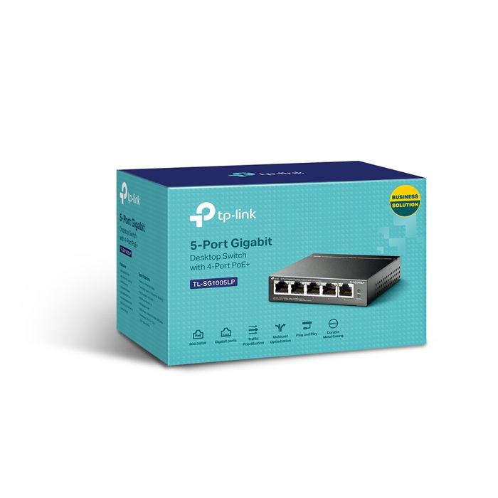 TPLINK TL-SG1005LP 5P Gb Switch 4P PoE+ TL-SG1005LP 5-Port Gigabit Desktop Steel Case Switch with 4-Port PoE+ 40W PoE budget