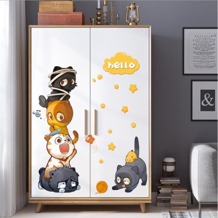 Amovible cartoon chat réfrigérateur armoire autocollant mural art autocollant vinyle dau Amovible cartoon chat réfrigérateur armoire autocollant mural art autocollant vinyle dau