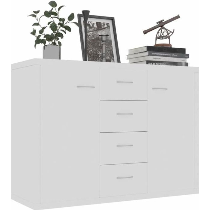 Buffet de cuisine contemporain - Chic - Blanc - 88x30x65 cm - 4 tiroirs et 2 portes