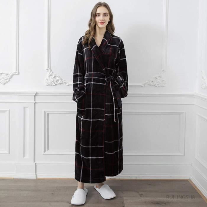 Peignoir Femme Winter Plaid Plus Taille Long Flannel Peignoir 40-130Kg Warm  Bath Robe Cozy Kimono Robes Robe De Chambre Dames N,726 - Cdiscount Maison