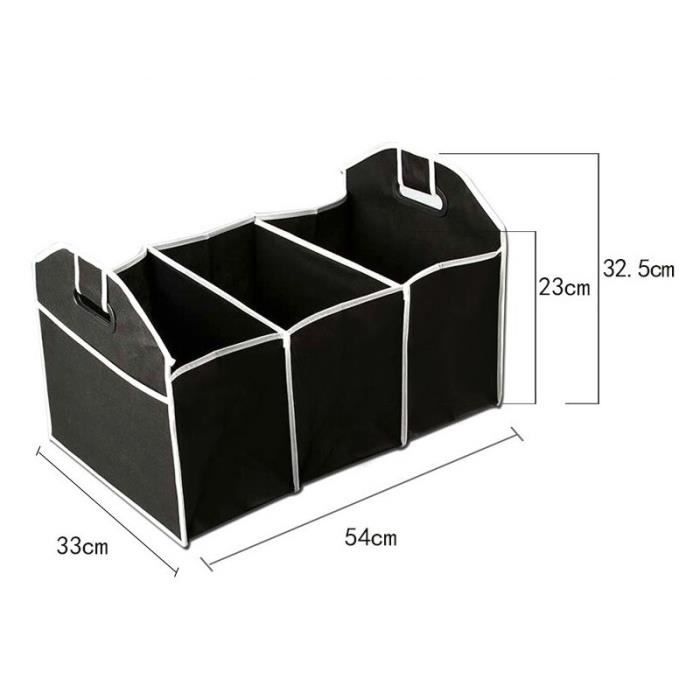 Organisateur De Coffre De Voiture Pliable - Toile Noire Et Filet - 4 Sections Avec Poignées
