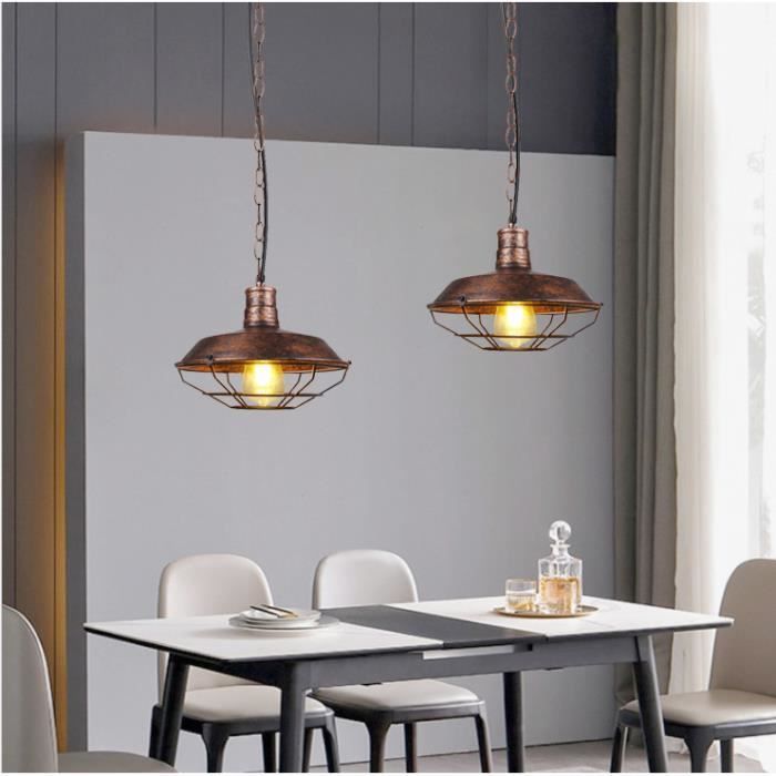 iDEGU Lot de 2 Suspension Luminaire Industrielle Lustre Plafonnier Vintage E27 Rétro Métal Lampe de de Plafond pour Cuisine Salle à Manger Salon Restaurant, Diamètre 29 cm (Rouille Rouge