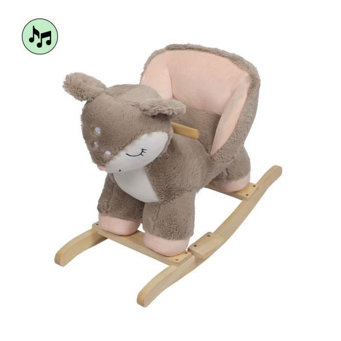 Animal à Bascule Baninni Cerf Peluche, Bois Marron 12