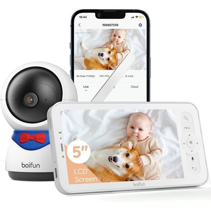 Babyphone Caméra BOIFUN 1080P 5 - PTZ 350° - Surveillance Mouvements & Son  - App Smartphone - Cdiscount Puériculture & Eveil bébé