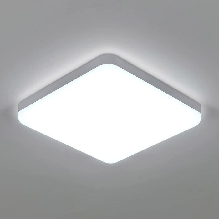 DORLINK Plafonnier LED Carré Moderne - 25cm Blanc - IP65 - 32W Lumière Froide 6500K Salle de Bain Cuisine Salon Chambre