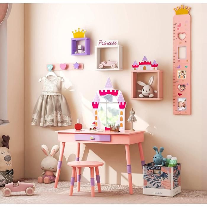Coiffeuse scandinave enfant avec tabouret SAMANTHA pin blanc