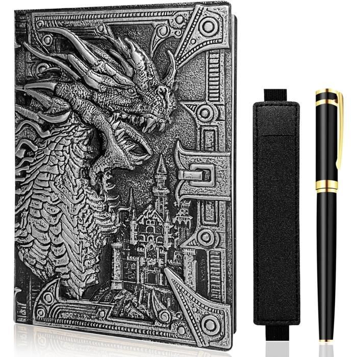 Carnet De Notes Vintage 3D En Cuir Gaufré Avec Stylo DoréA5Ancien Journal Intime Vintage Cuir