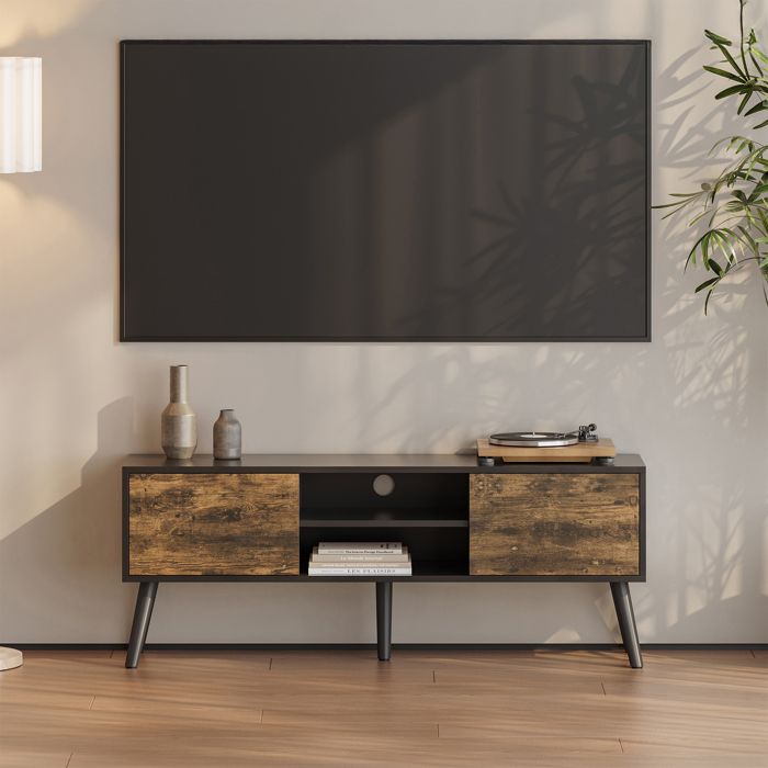 Meuble TV Eskilstuna 120 x 30 x 47 cm Noir Bois Foncé - EN.CASA - Contemporain - Design - A monter soi-même