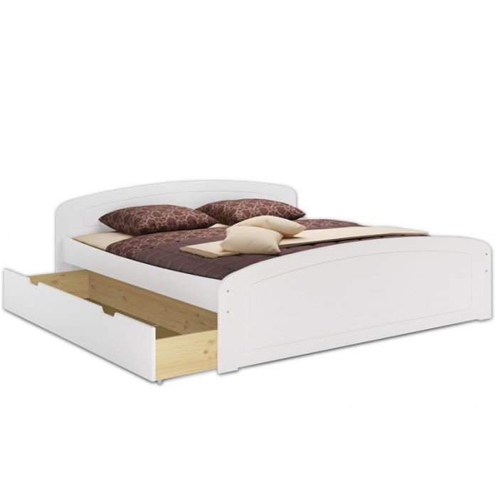 lit adulte extra haut en pin massif blanc 180x200 avec 3 tiroirs - erst-holz